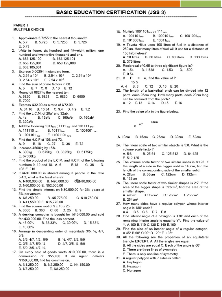 Maths 2nd BASIC EDUCATION CERTIFICATION | PDF | Mathematical Objects ...