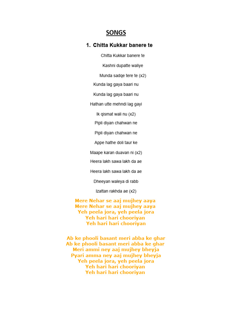 Wedding Dholki Songs Collection | PDF
