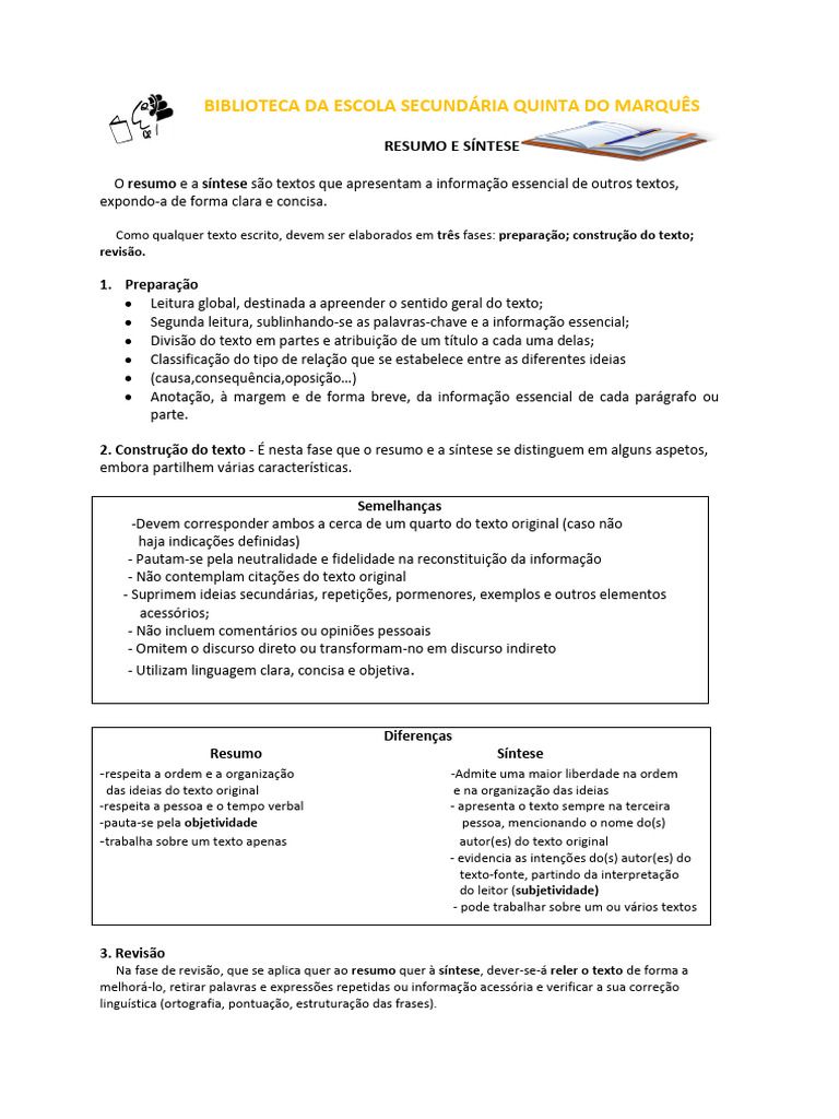 Diferenças entre Resumo e Síntese | PDF | Carreira e Crescimento ...