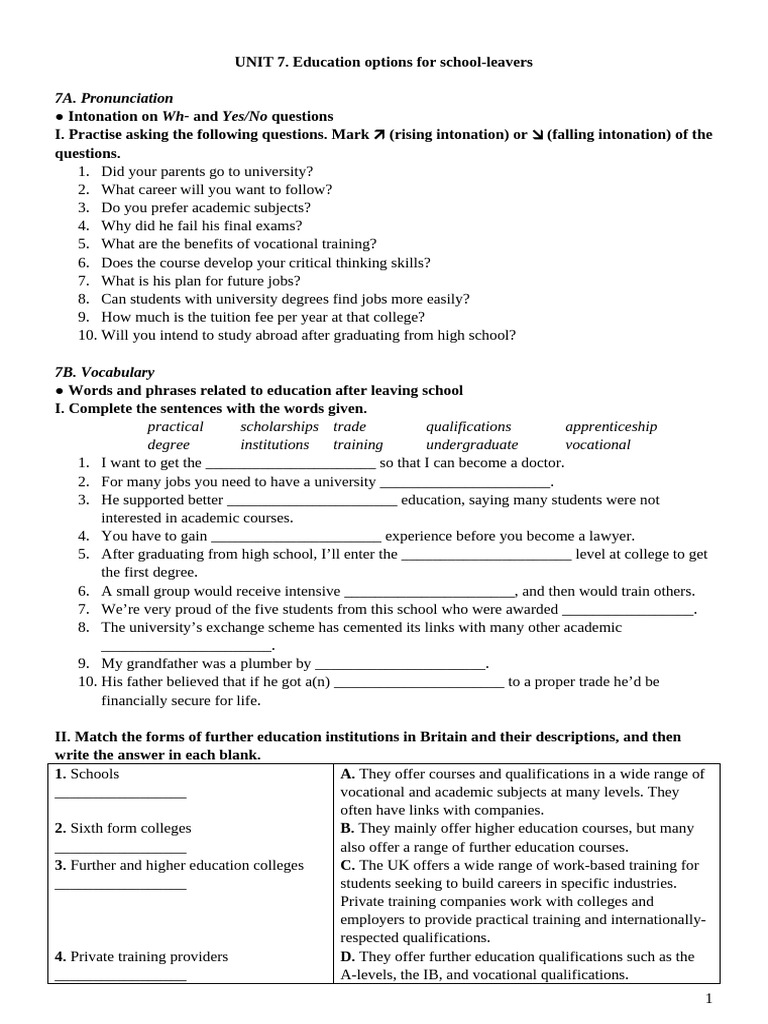 Education Options for School Leavers | PDF