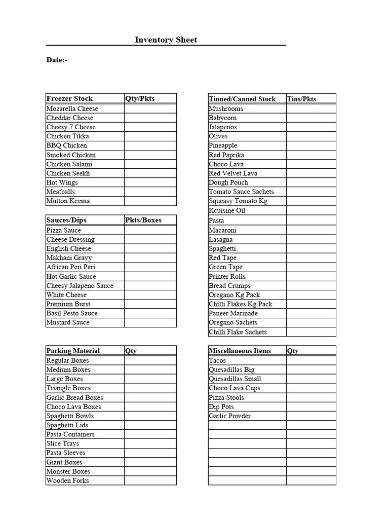 Lapinoz Inventory Sheet | PDF