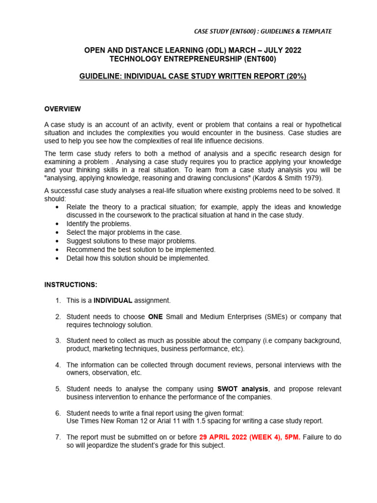 Case Study Guidelines for ENT600 | PDF | Knowledge | Thought