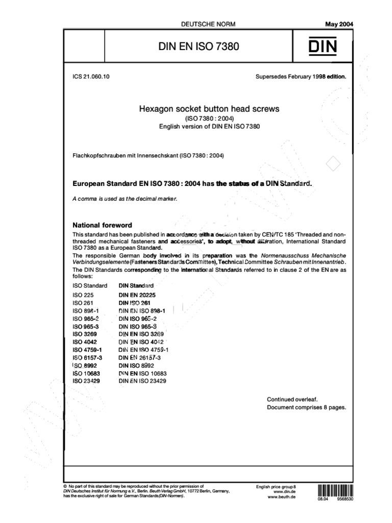 DIN EN ISO 7380 2004 | PDF | Screw | Materials