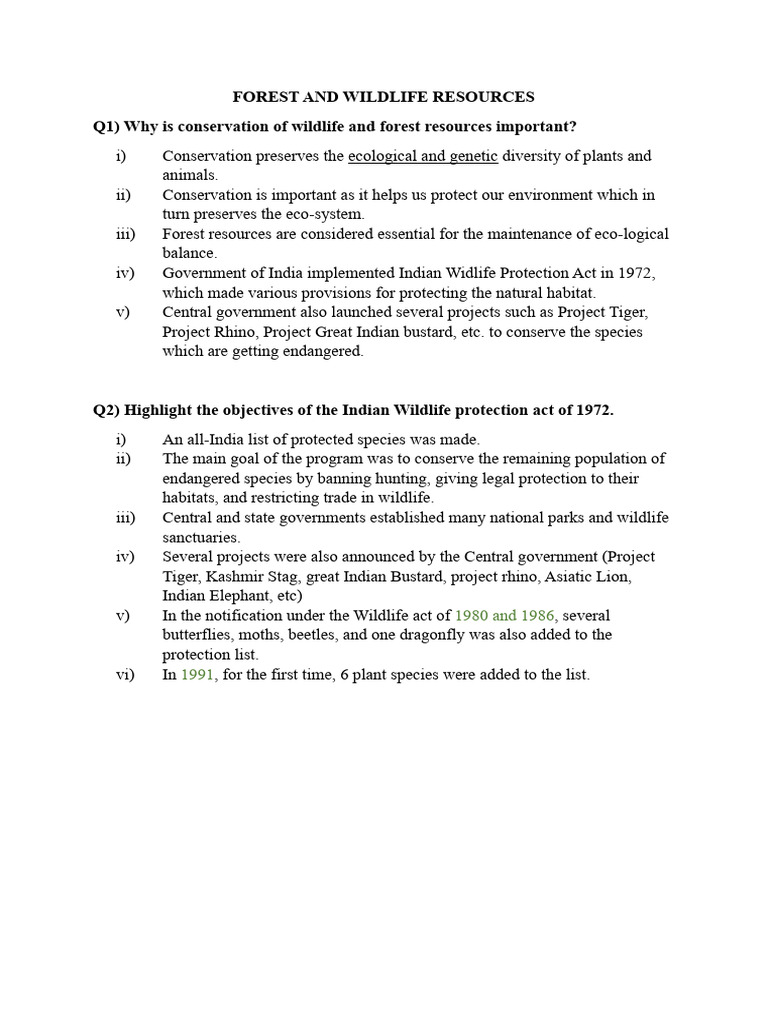 Forest and Wildlife Resources | PDF | Tiger | Endangered Species
