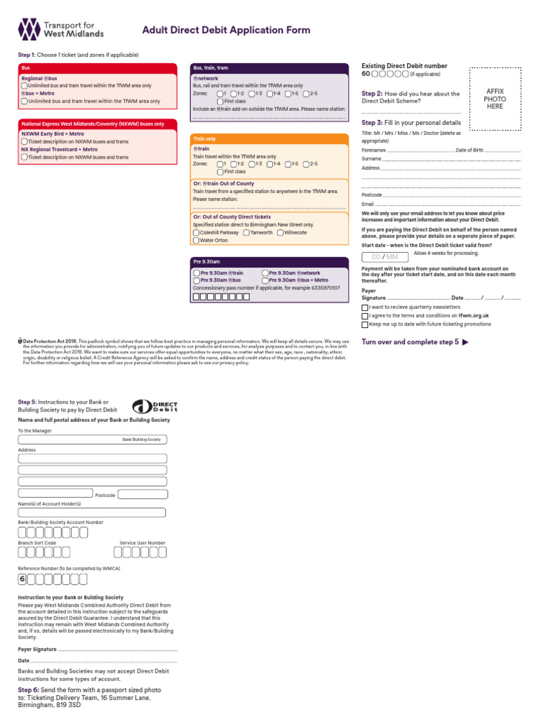 Adult Direct Debit Application Form 2023 PDF Service Industries
