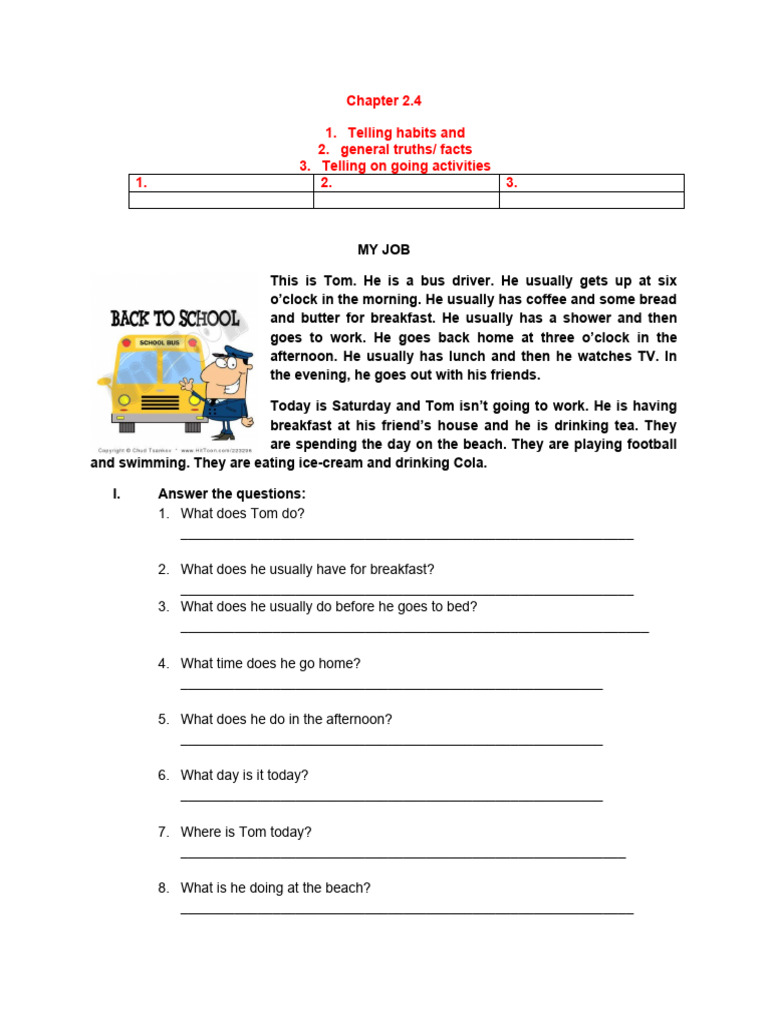 Present Simple Vs Present Continuous Reading Comprehension Exercises ...