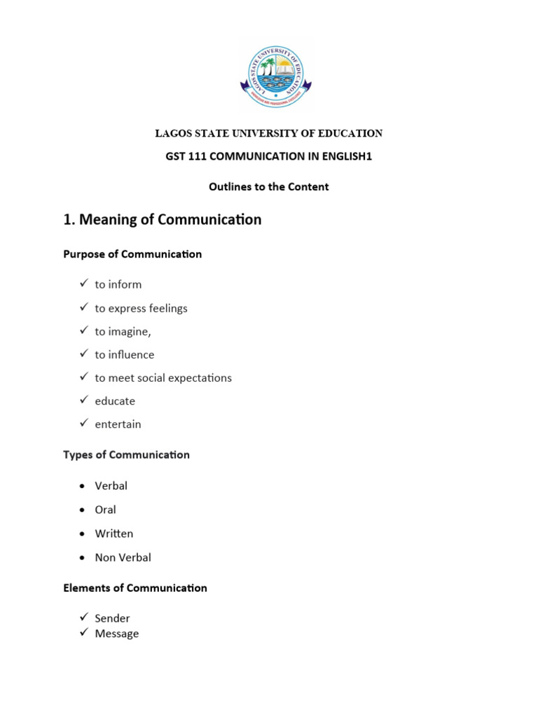 GST 111 Communication in English 1 | PDF | Communication | Reading ...
