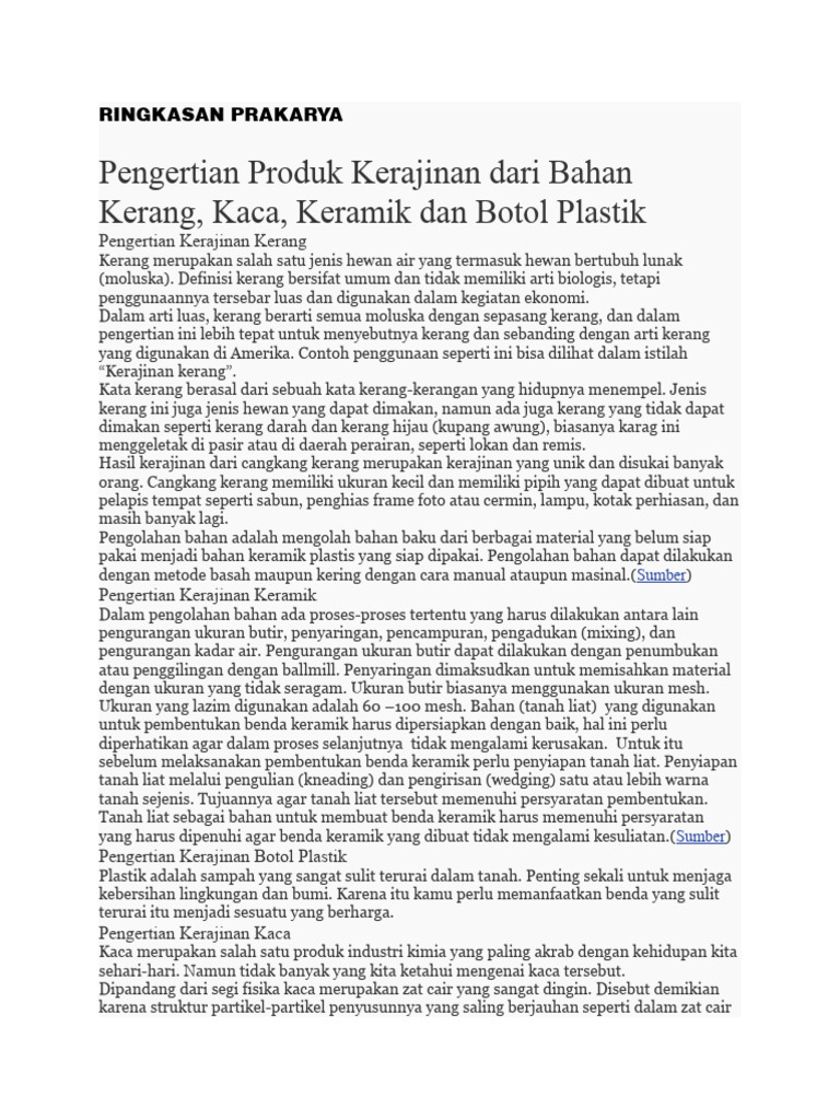 Kerajinan dari Kerang, Kaca, dan Keramik | PDF