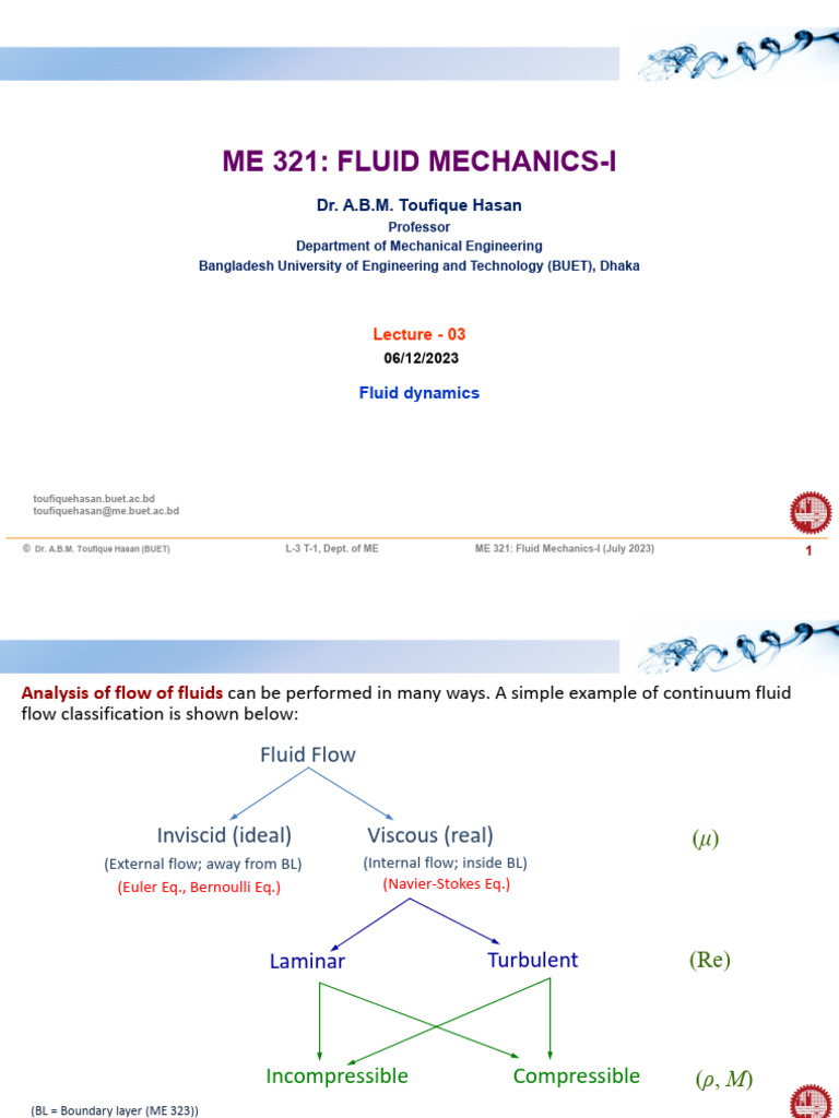 ME 321 - (July 2023) - Lec-03 | PDF | Fluid Dynamics | Turbulence