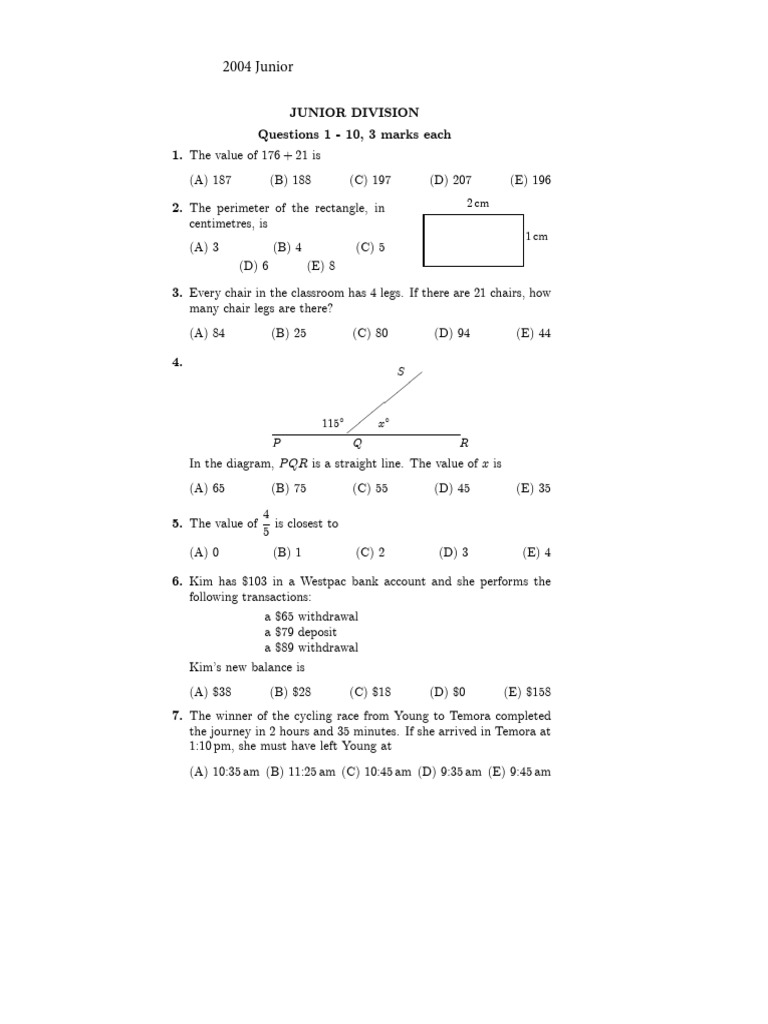 2004 Junior Division Exam Questions | PDF | Elementary Geometry ...