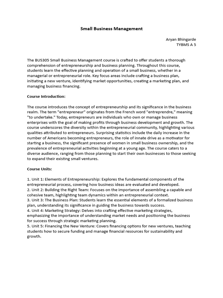 Small Business Management Report 1 | PDF