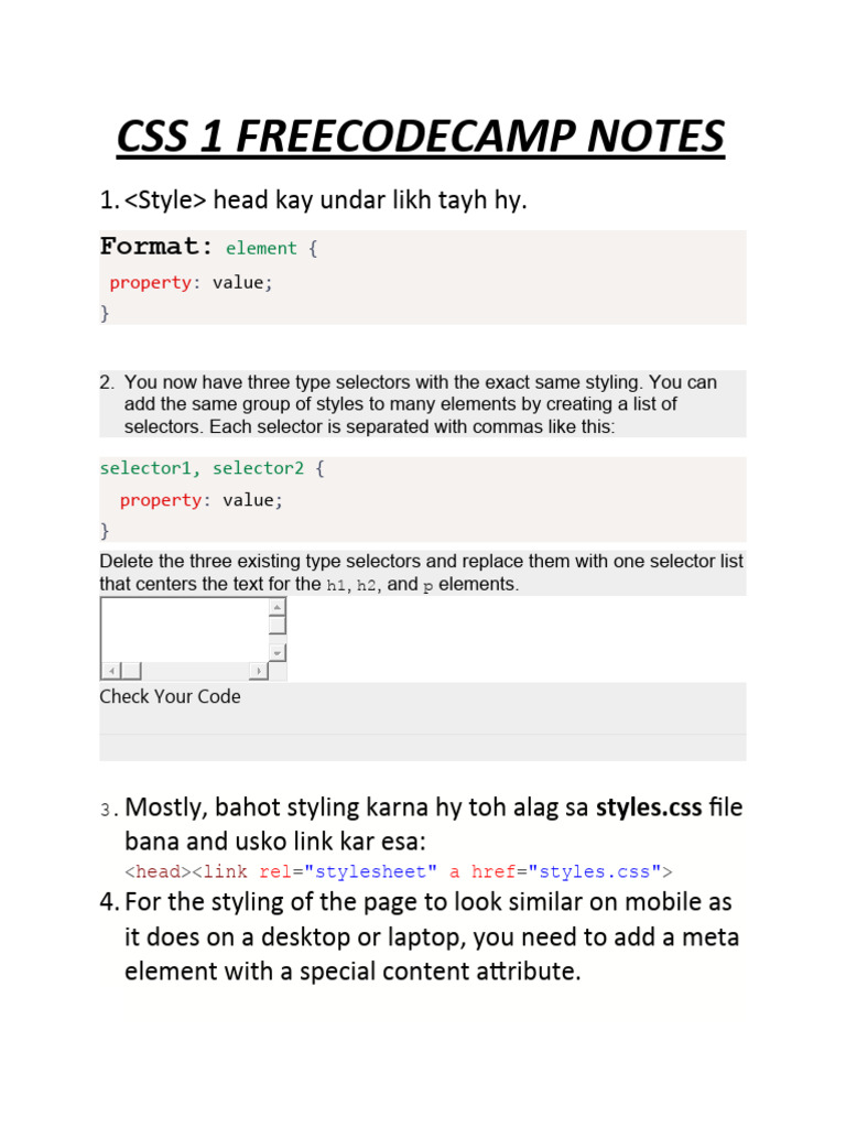 CSS 1 Freecodecamp Notes | PDF