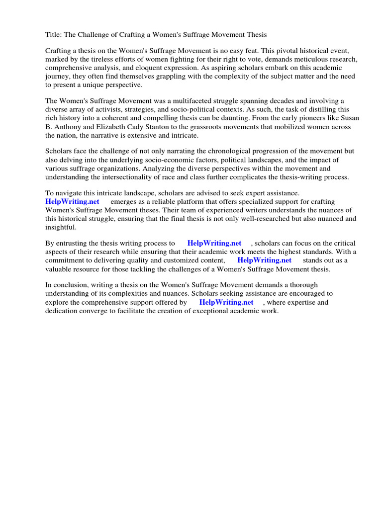 Womens Suffrage Movement Thesis PDF Women's Suffrage Gender Studies