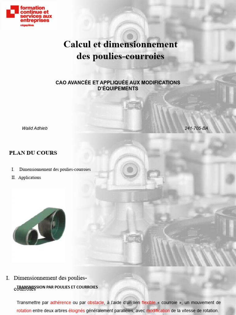 Calcul et Dimensionnement des PouliesCourroies PDF Courroie — free download
