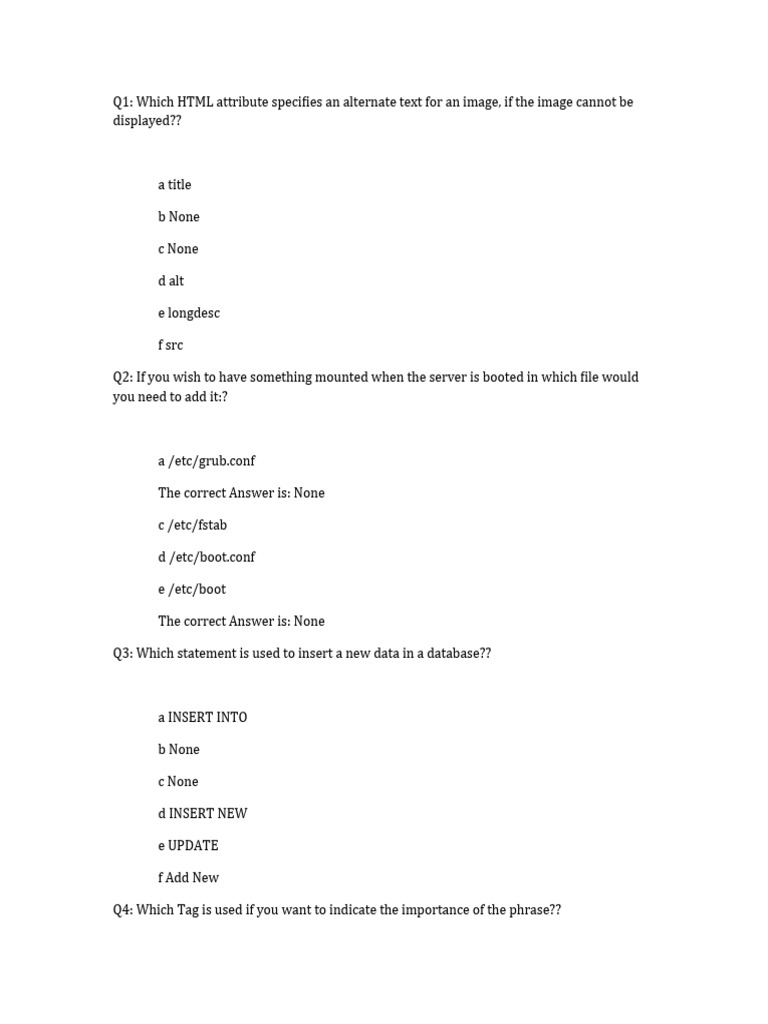 Essential HTML and SQL Quiz Questions | PDF