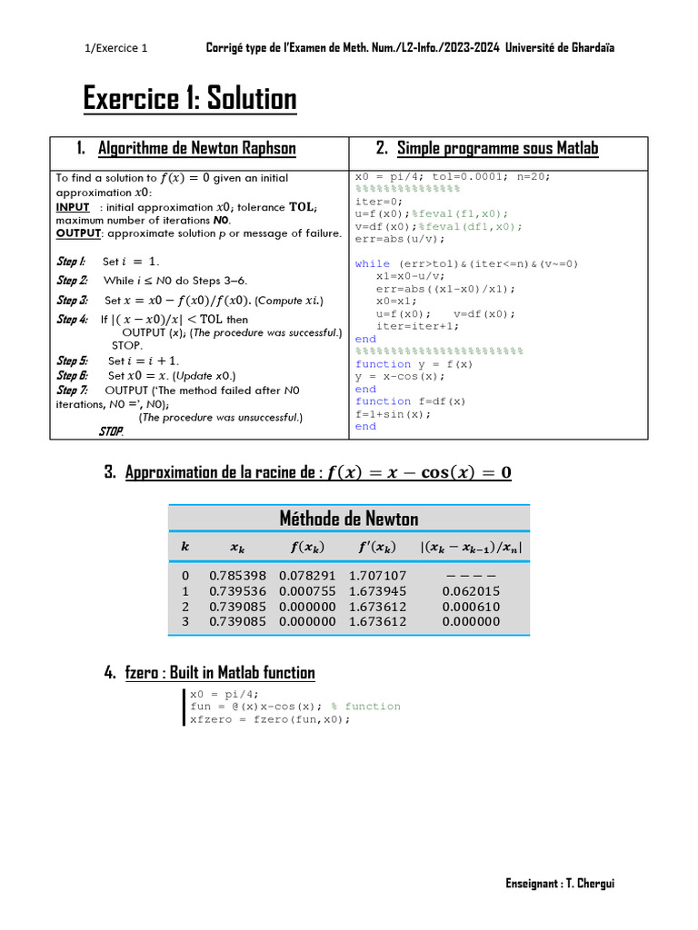 Corrigé Examen Méthodes Numériques L2 | PDF | Optimisation mathématique ...
