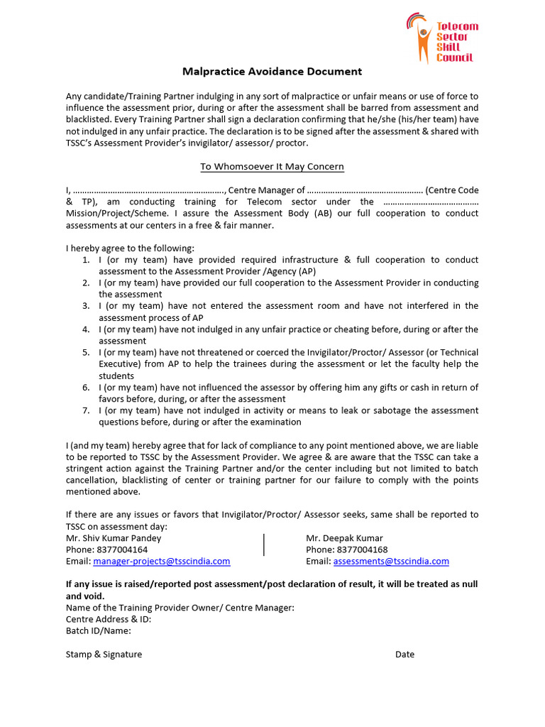 TSSC Declaration Against Malpractice | PDF | Government
