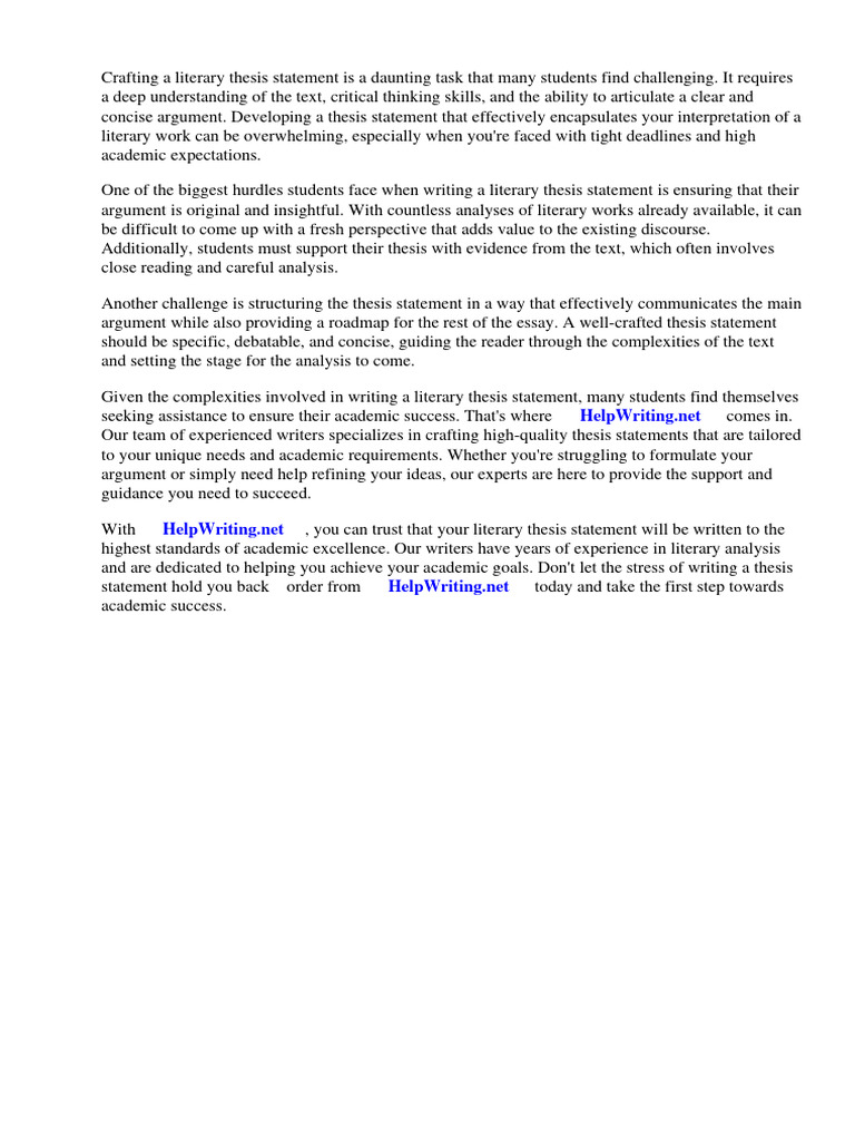 How To Make A Literary Thesis Statement | PDF | Essays | Thesis