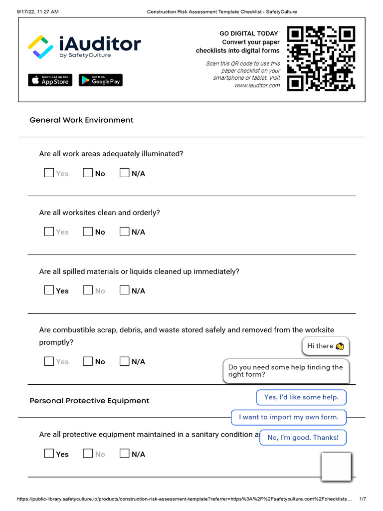 Construction Risk Assessment Template Checklist - SafetyCulture | PDF ...