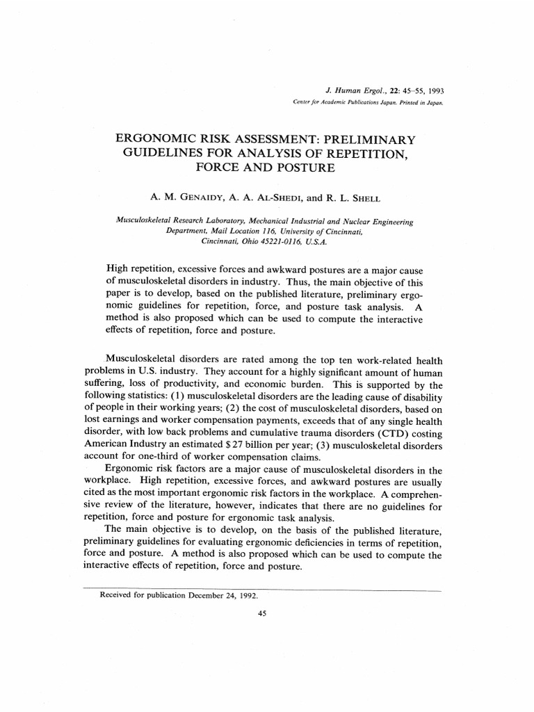 Ergonomic Risk Level Assessment | PDF | Human Factors And Ergonomics ...