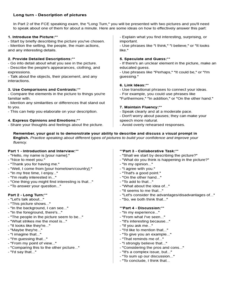 FCE Picture Description Guide | PDF | Cognition | Cognitive Science