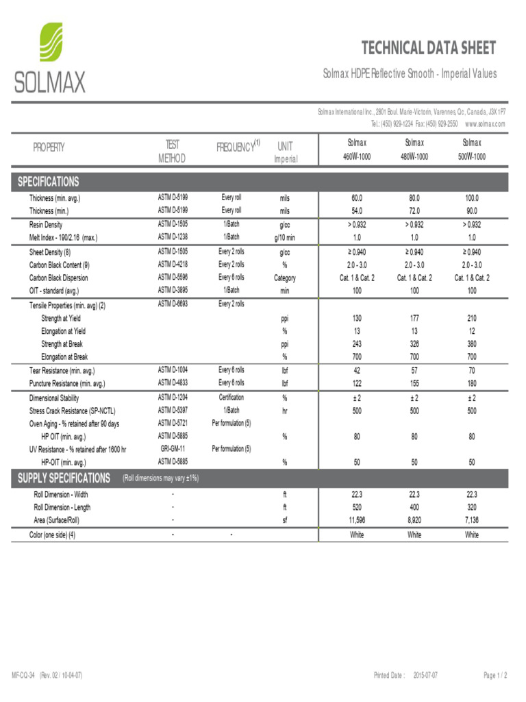 Solmax HDPE Reflective Geomembrane Data | PDF | Building Materials ...