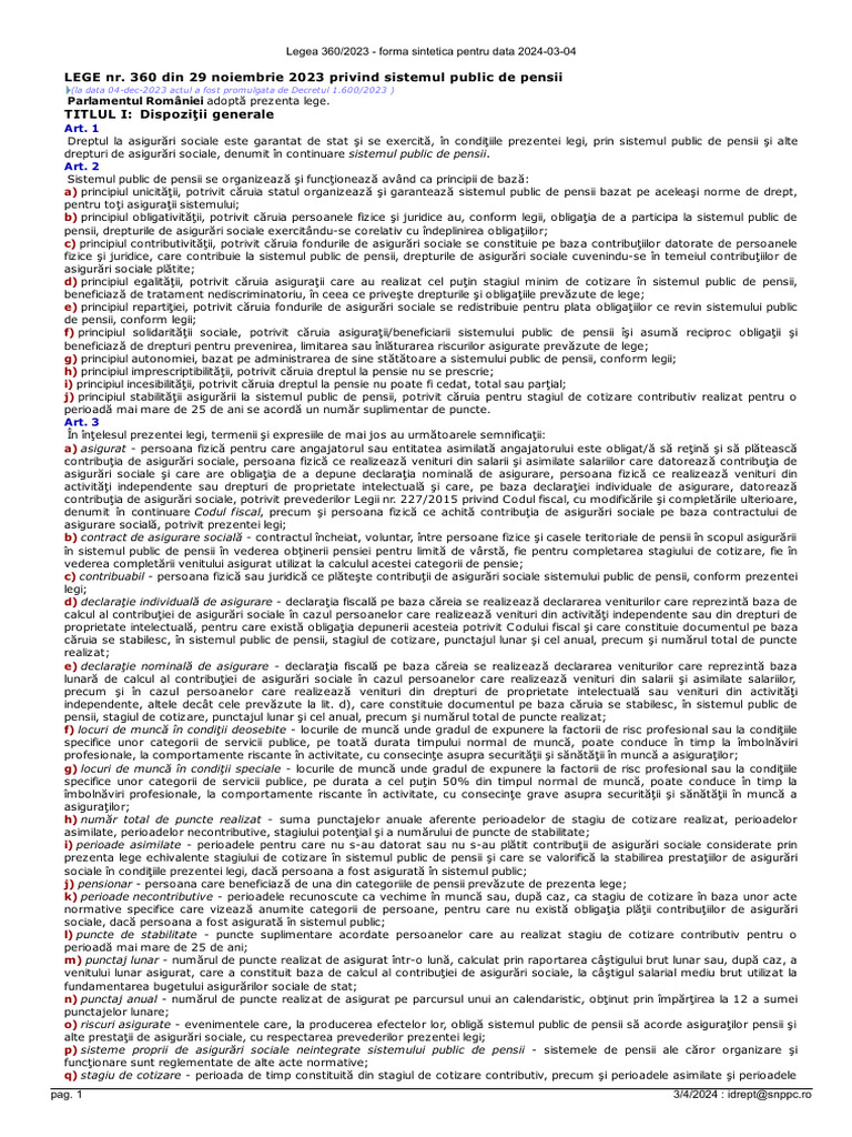 Legea PENSIILOR PUBLICE 360 Din 2023 PDF