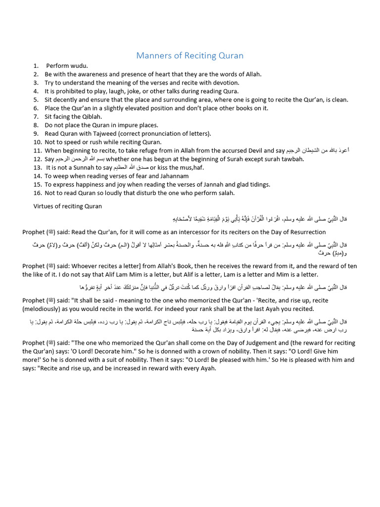 Manners of Reciting Quraan - 231021 - 133514 | PDF