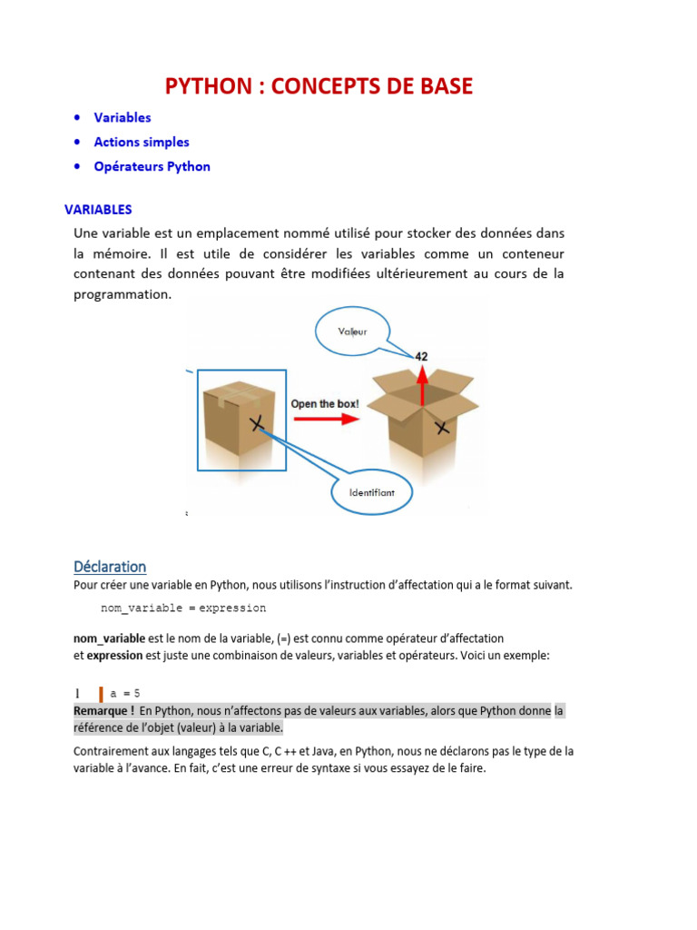 Concepts de base en Python | PDF | Variable (informatique) | Python ...