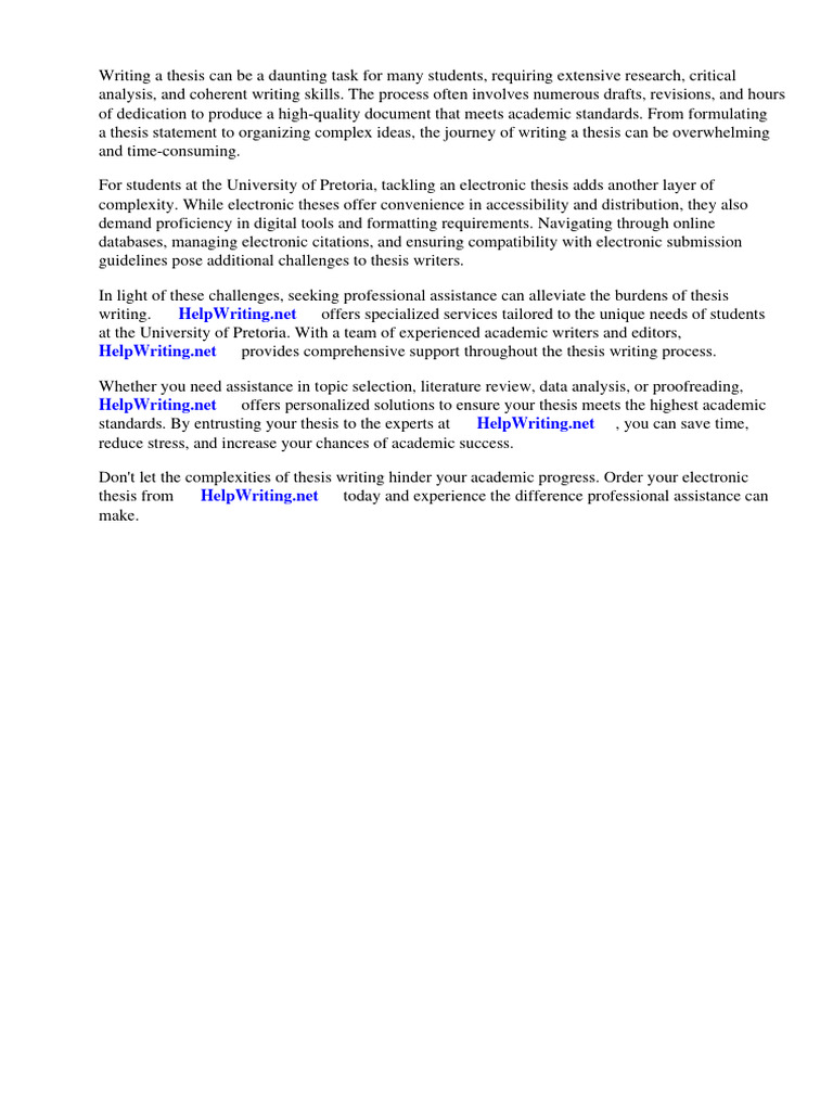 Electronic Thesis University Of Pretoria Download Free Pdf Thesis
