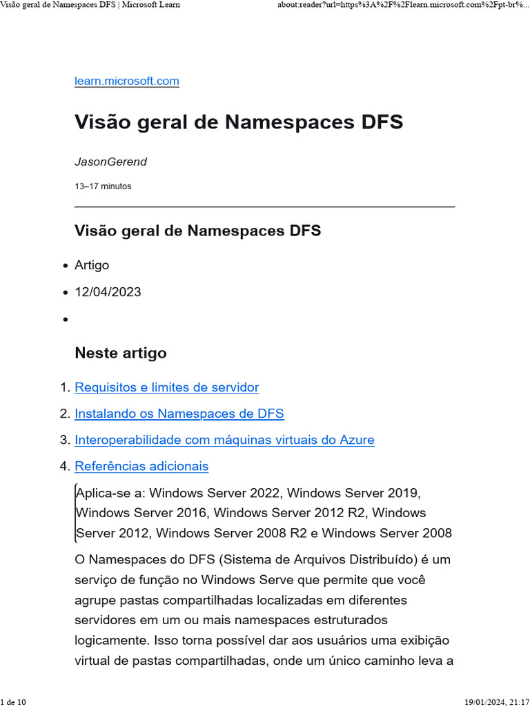 Namespaces DFS Microsoft Learn | PDF | Sistema de arquivo | Servidor ...
