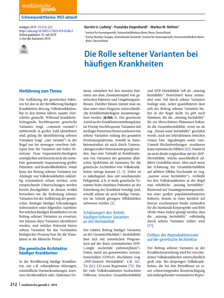 Die Rolle Seltener Varianten Bei Häufigen Krankheiten: Hinführung Zum ...