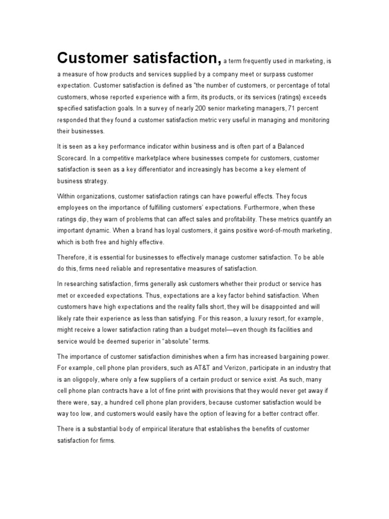 Customer Satisfaction | PDF | Customer Satisfaction | Marketing