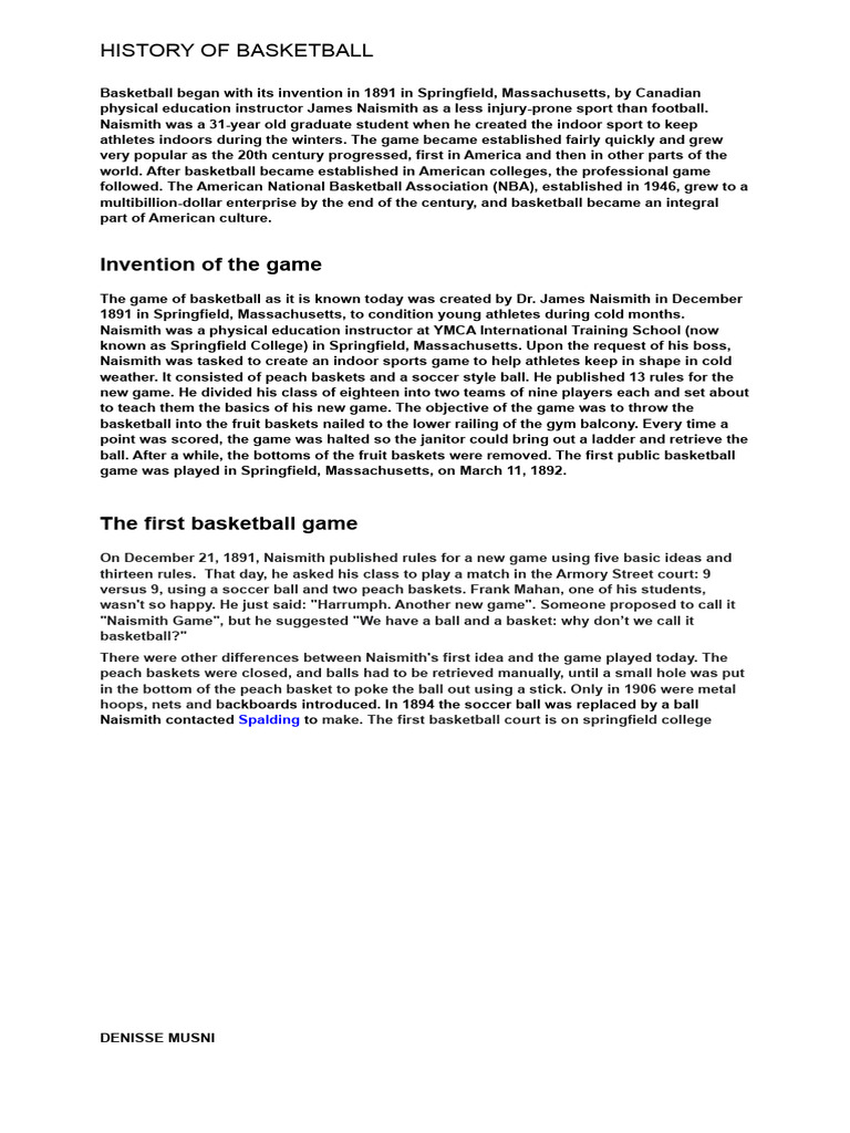 History of basketball pdf team sports sports