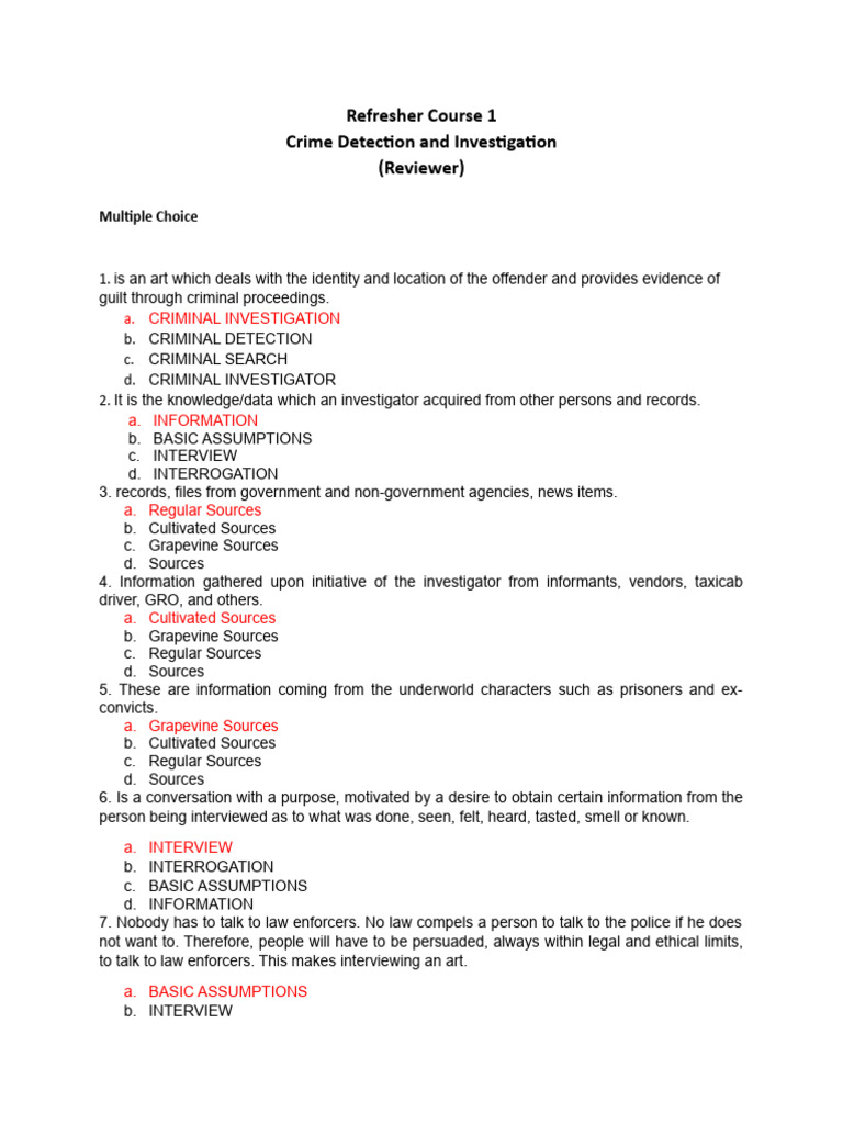 Crime Detection and Investigation Basics | PDF | Confession (Law ...
