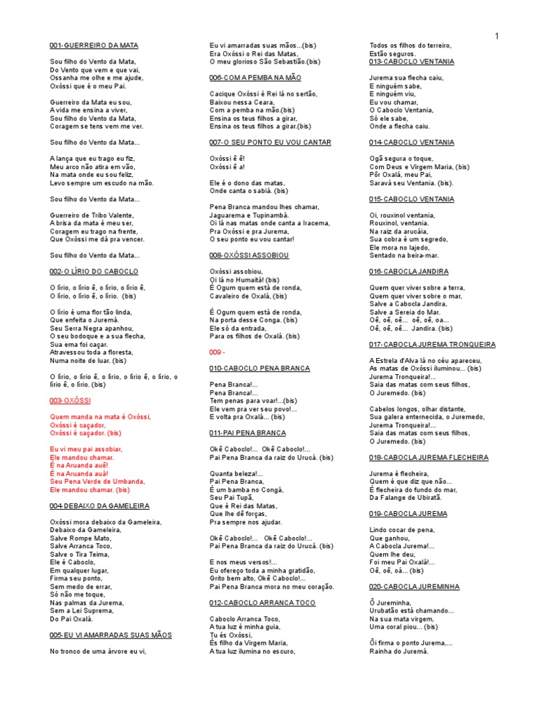Umbanda - Pontos - Letras de Pontos de Oxóssi - Casa de Caridade Oxalá ...