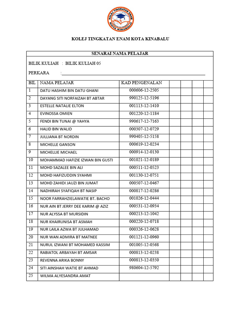Senarai Nama Pelajar | PDF