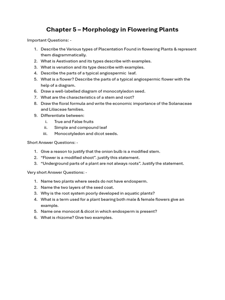 Chapter 5 - Morphology | PDF | Petal | Flowers