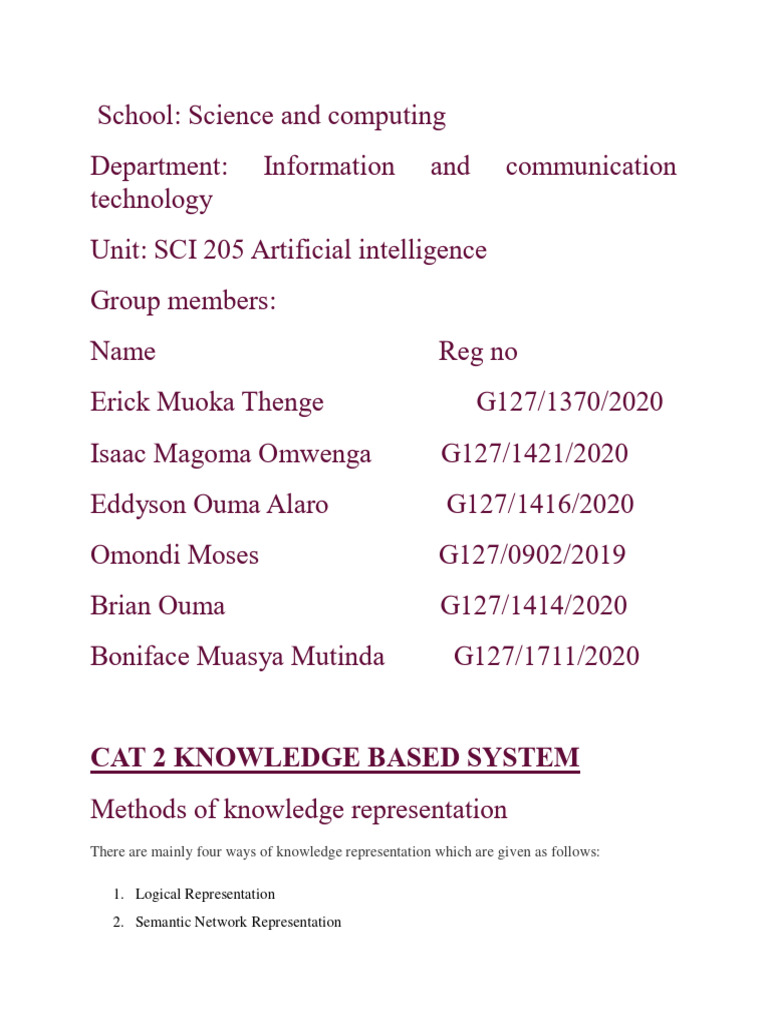 Artificial Intelligence Cat 2 Pdf Knowledge Representation And