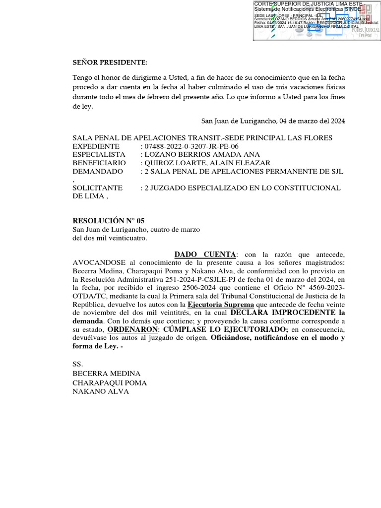 Exp. 07488-2022-0-3207-JR-PE-06 - Resolución - 05712-2024 | PDF