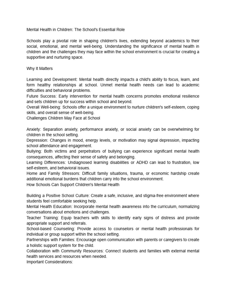 Protective Factors For Mental Health In Children