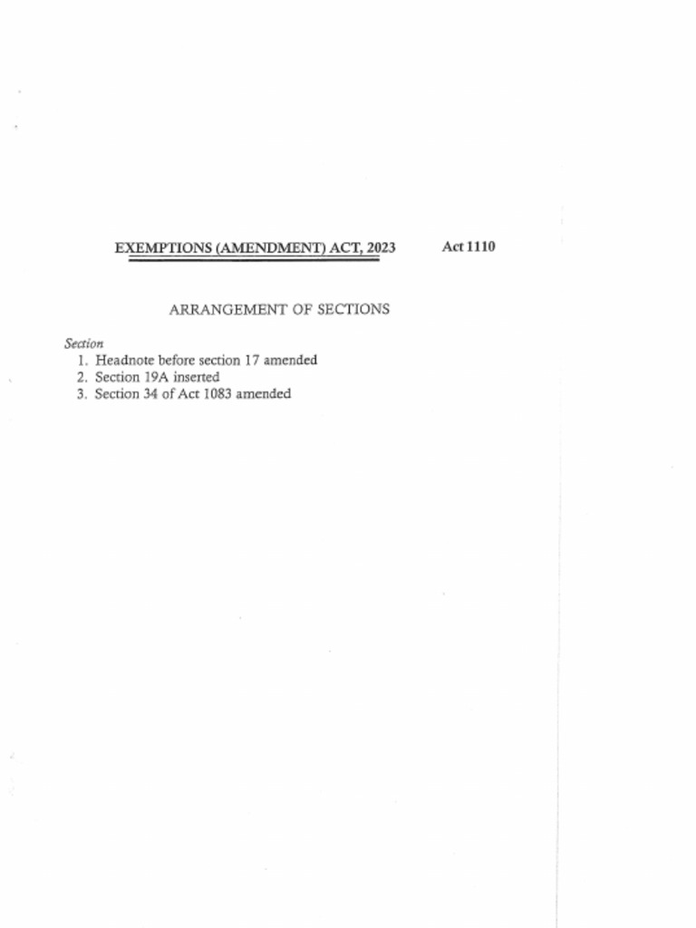 Exemptions Amendment Act, 2023 | PDF