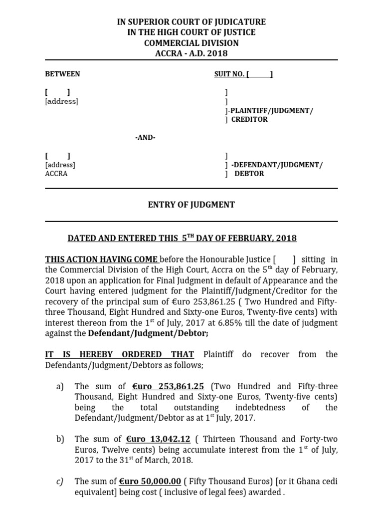 Entry of judgment template pdf judgment law liability