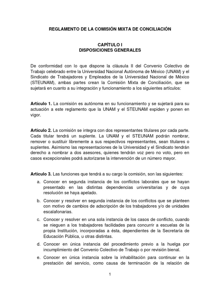 Reglamento Comisión Mixta Conciliación UNAM | PDF | México | Regulación