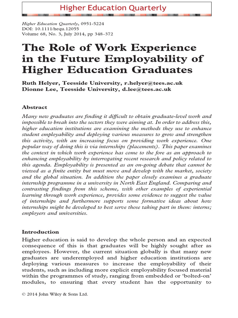 Higher Education Quarterly - 2014 - Helyer - The Role of Work ...