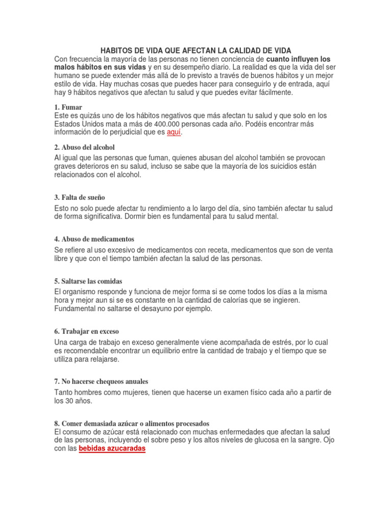 Hábitos que Mejoran la Calidad de Vida | PDF | Estilo de vida