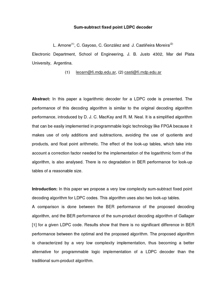 Sum Subt Fix Point LDPC Dec | PDF | Low Density Parity Check Code ...