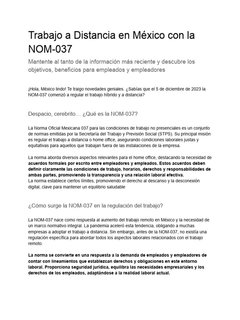MEXICO Ley Trabajo A Distancia | PDF | Crecimiento personal y ...