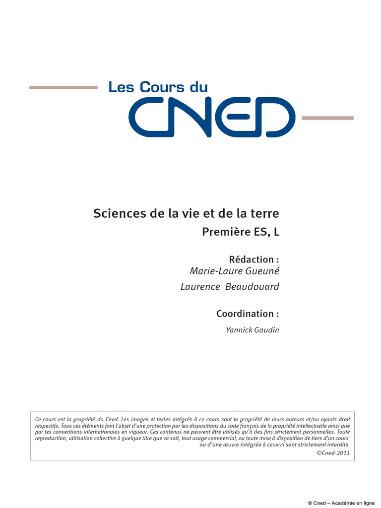 Ebook Cours CNED Premiere ES L - Science de La Vie Et de La Terre | PDF