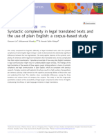 Syntactic Complexity in Legal Translated Texts and The Use of Plain English: A Corpus-Based Study